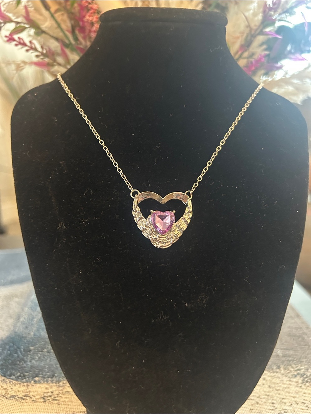 Sterling Silver Heart Pendant Necklace with Purple Heart Gem